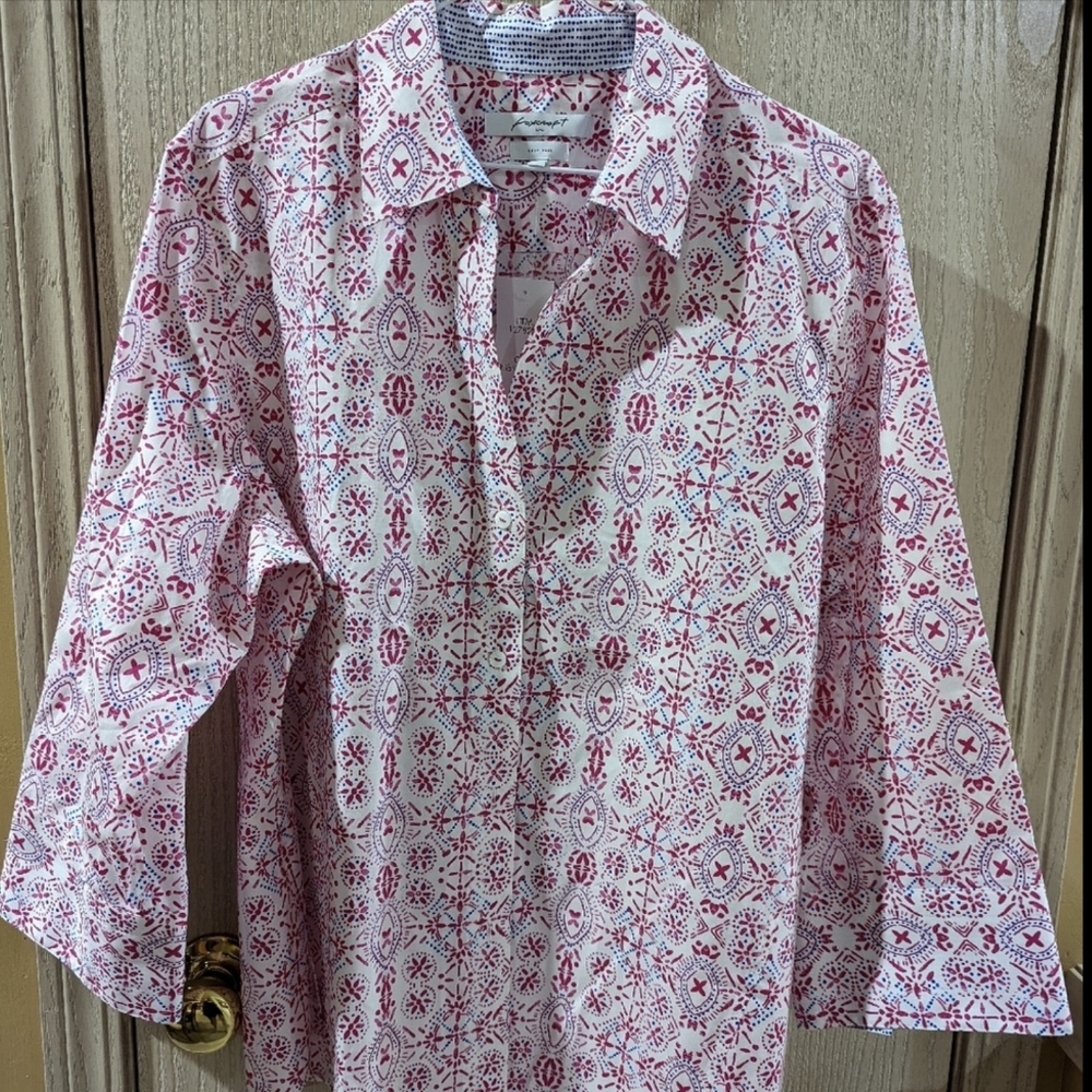 Foxcroft NYC Easy Care Hibiscus Floral Button Down Shirt, NWT, Size XL